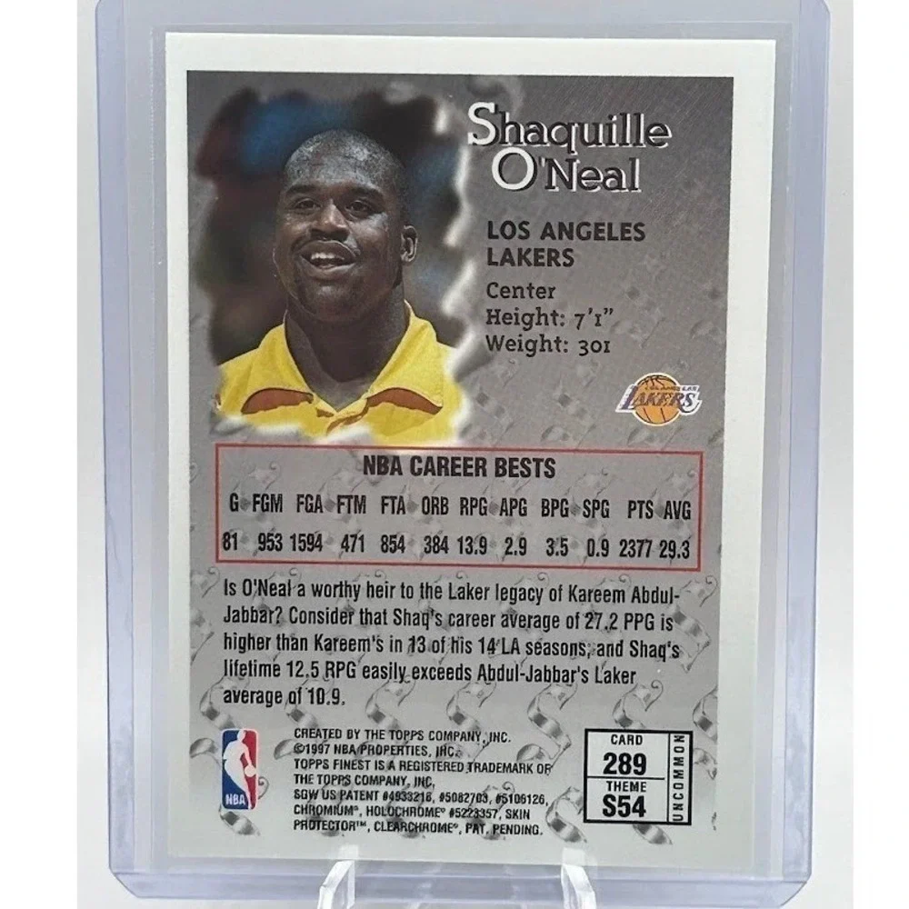 Shaquille O'Neal Uncommon 1997 Topps Finest Sterling #289 NBA Los Angeles Lakers